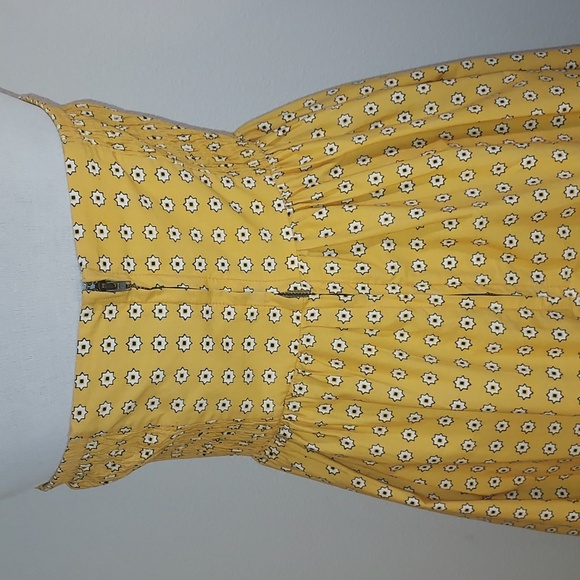 Anthropologie Girls From Savoy Yellow Patterned Strapless Pockets Dress Size 4 - Picture 7 of 9